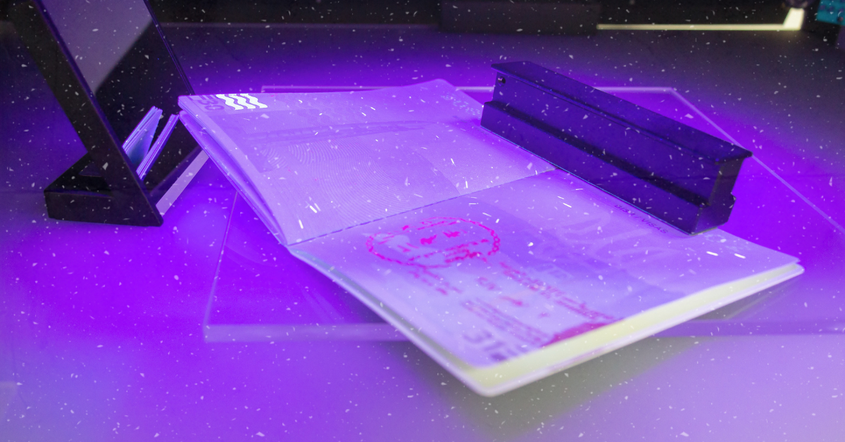 Reisepass mit fluoreszierender UV-Sicherheitstinte 